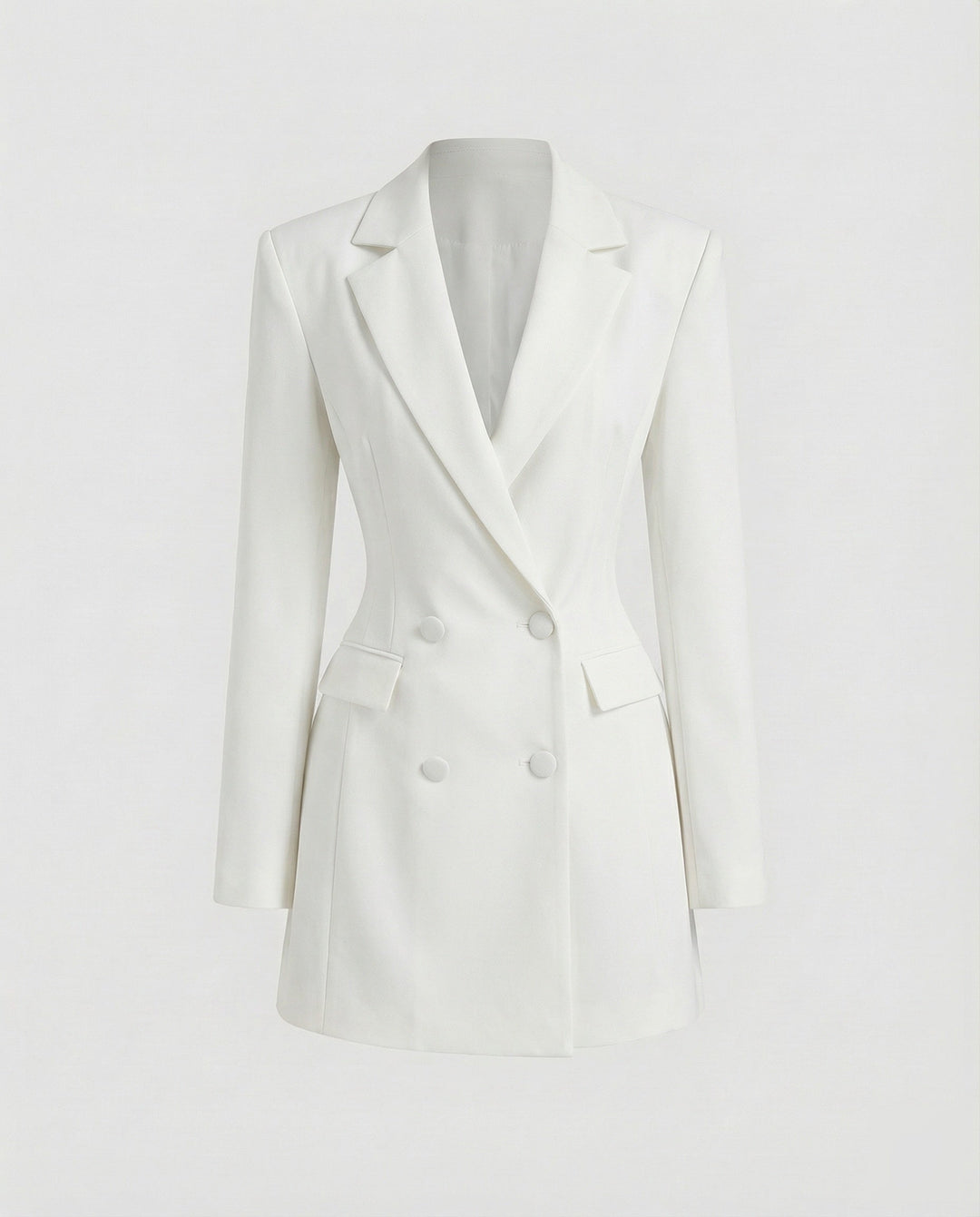 Fitted double-breasted women's blazer dress. A stylish and elegant choice for formal occasions or business.