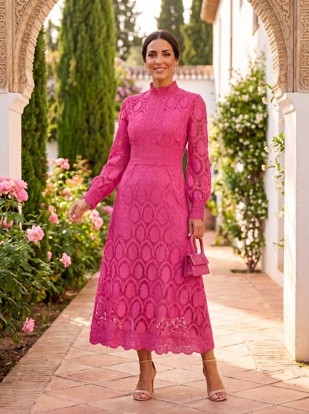 Elegant women's spring formal midi dress, perfect for weddings, parties & special occasions.