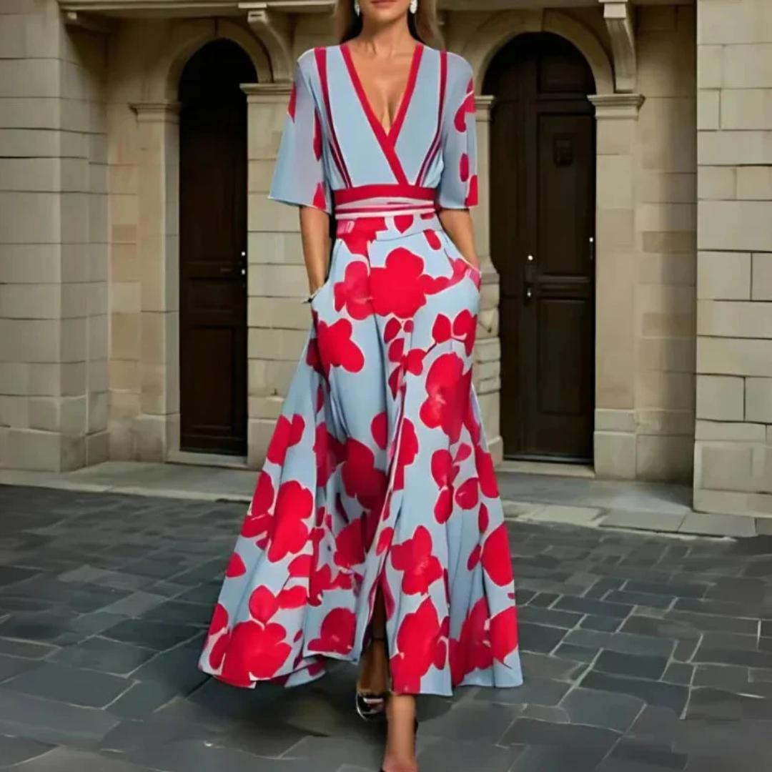 Elegant women's floral dress by Lily & Laurent, perfect for summer parties, featuring a vibrant flower pattern.
