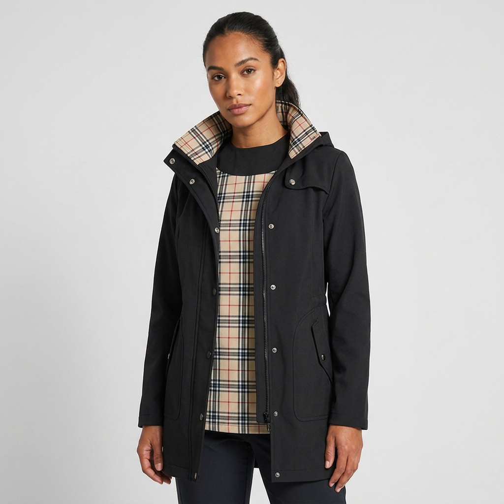 Woman wearing a stylish lightweight hooded casual jacket with drawstring waist, ideal for everyday outdoor activities.