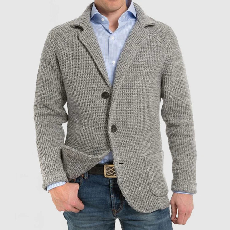 Modern men's versatile blazer, a sophisticated two-button jacket with a stylish notch lapel design.
