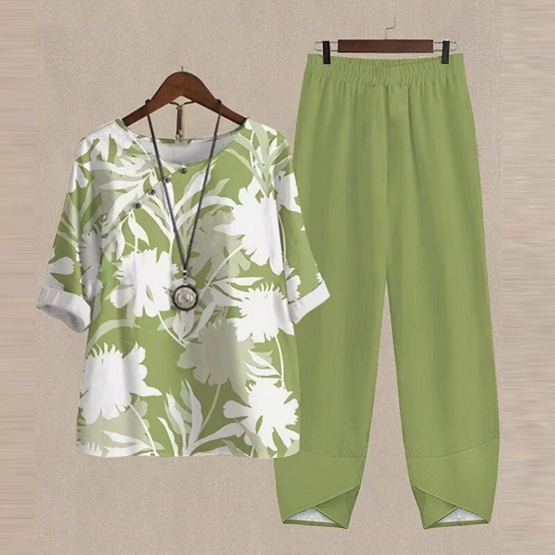 Women's comfortable chic shirt & trouser set. Relaxed fit for stylish loungewear.