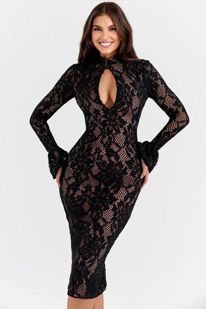Stunning women's floral midi dress, elegant, romantic, perfect for evening parties & special occasions.