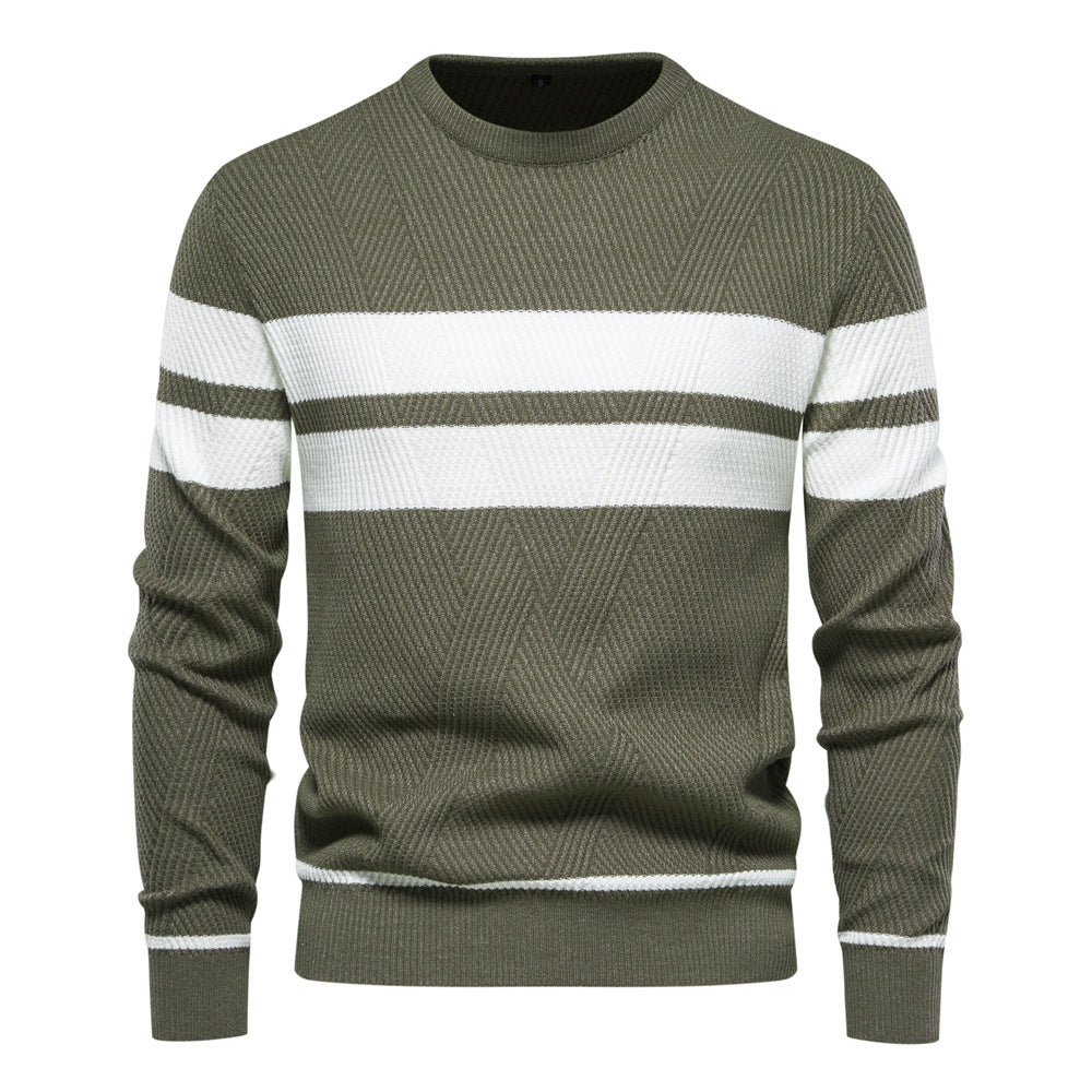 Men's striped crew neck sweater, slim fit, perfect for casual everyday style.