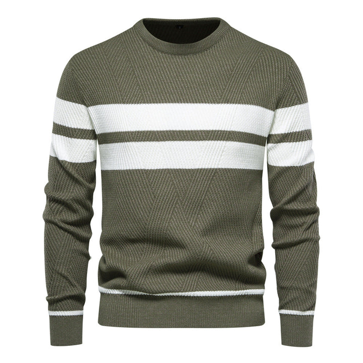 Men's striped crew neck sweater, slim fit, perfect for casual everyday style.