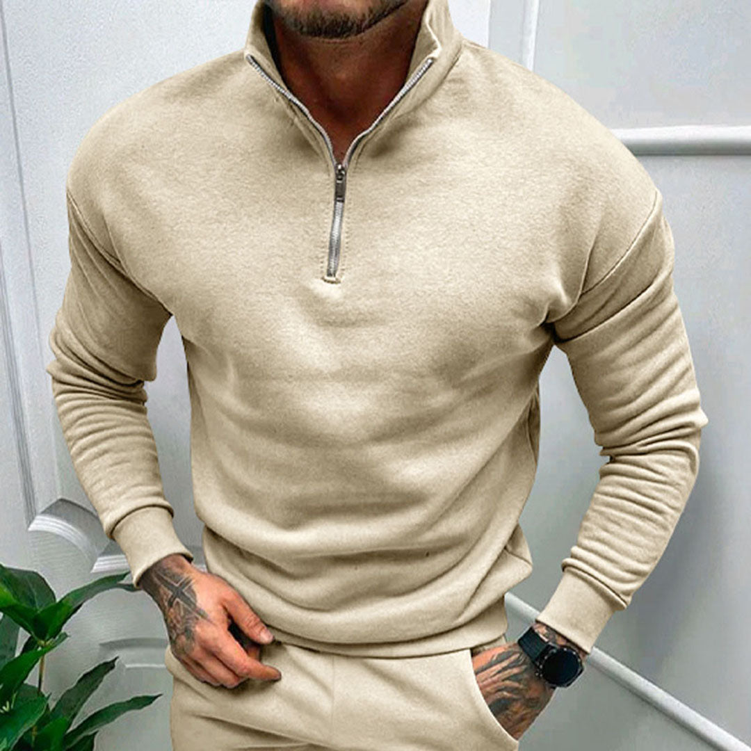 Stylish men's long sleeve half zip knit pullover, perfect for comfortable smart casual looks.