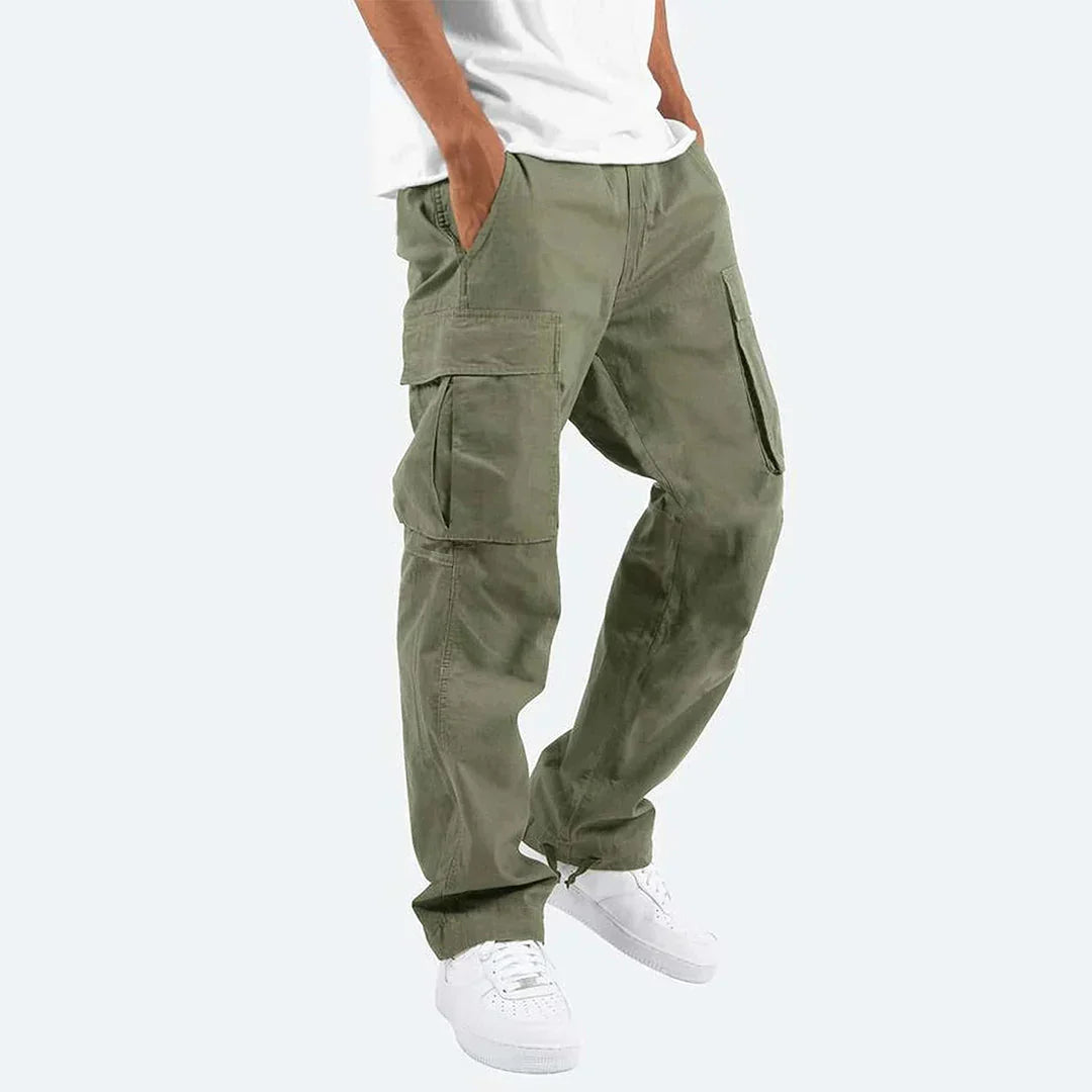 Men's casual cargo pants, durable and practical with multiple pockets for utility and street style.