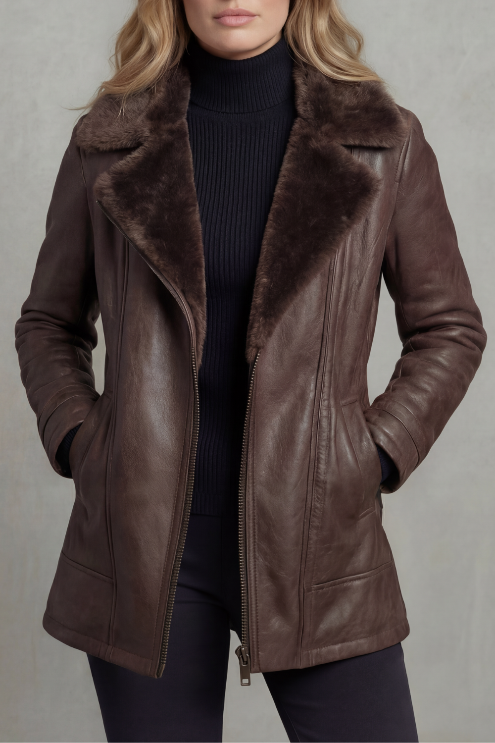 Luxurious warm brown women's winter jacket in Wynne style, perfect cozy outerwear for elegant ladies fashion.