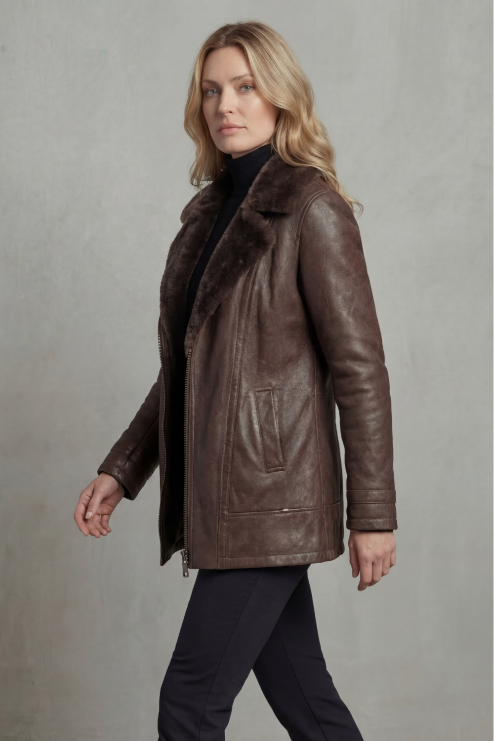 Cozy brown women's winter jacket. Luxurious & warm outerwear for stylish ladies. Wynne fashion essential.