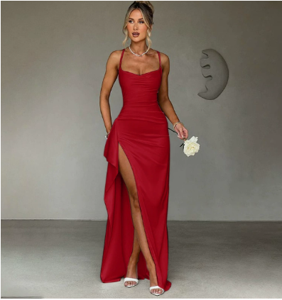 Chic women's formal maxi dress, Lucia style, with a high slit. Ideal for evening wear & special occasions.