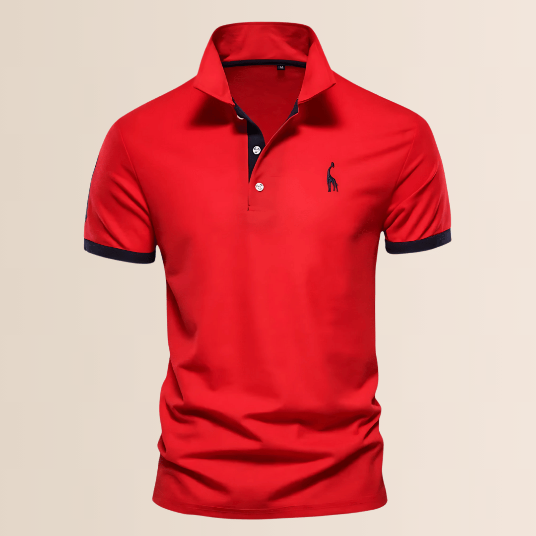 Men's casual V-neck polo with stand collar, short sleeves. A loose fit pullover, ideal for everyday summer fashion.
