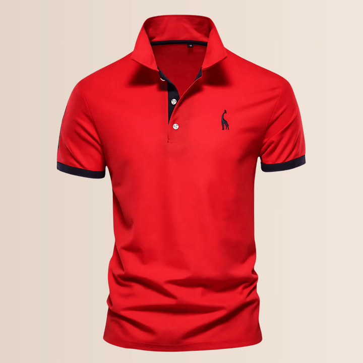 Men's casual V-neck polo with stand collar, short sleeves. A loose fit pullover, ideal for everyday summer fashion.