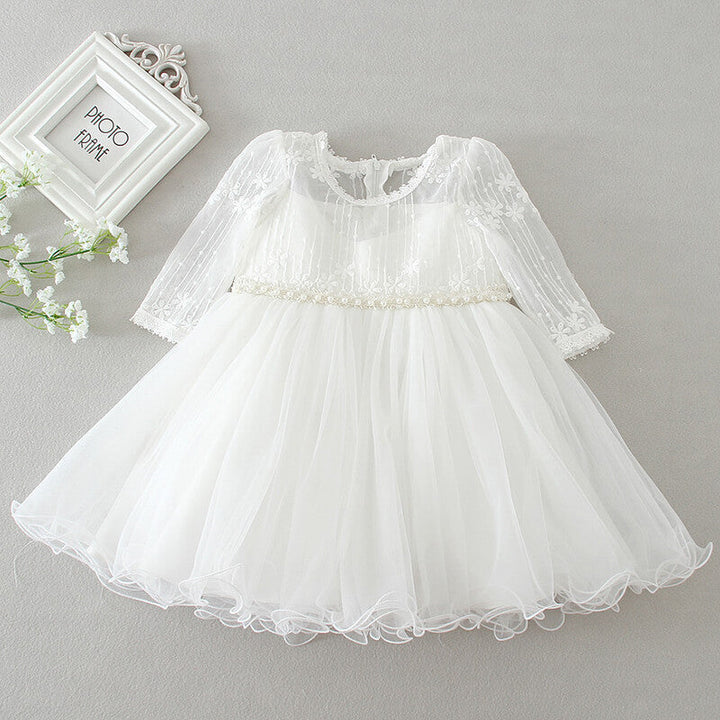 Beautiful Clara baby gown, an elegant polka dot toddler party dress for special occasions and festive wear.