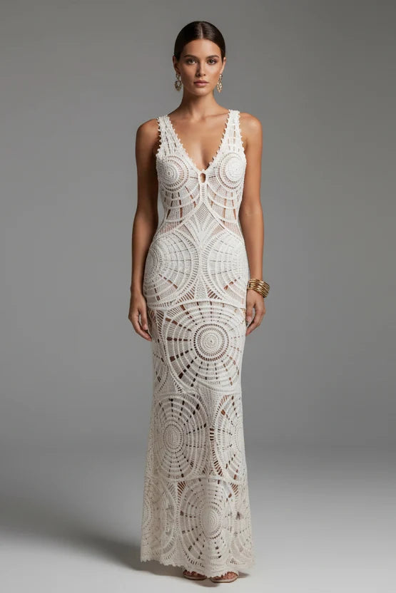 Elegant women's flowy V-neck maxi dress, perfect for summer evenings or special occasions, offering chic comfort.