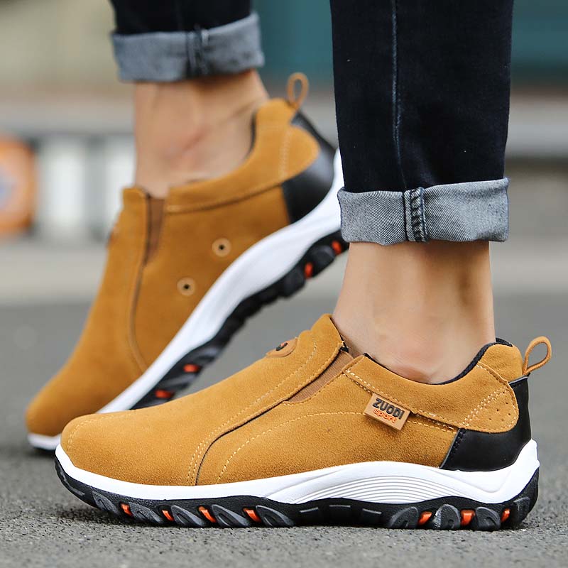 Khaki men's versatile slip-on sneakers, perfect for walking, everyday wear, and casual comfort.