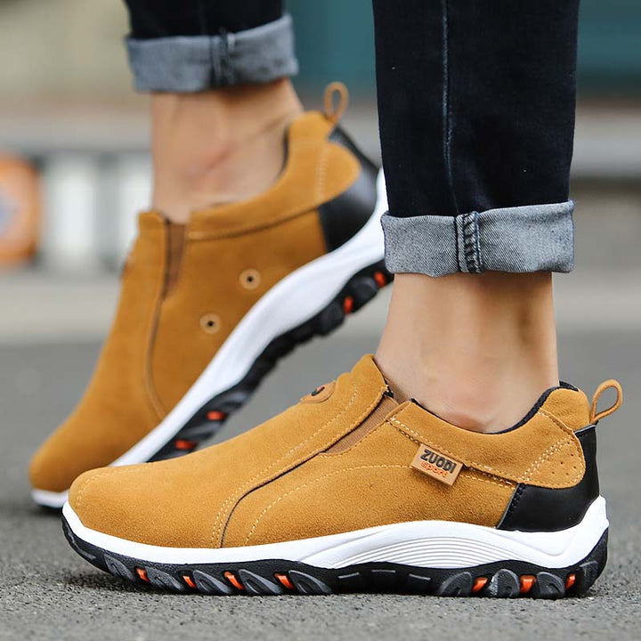 Khaki men's versatile slip-on sneakers, perfect for walking, everyday wear, and casual comfort.