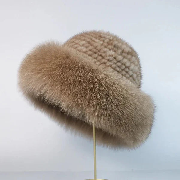 Luxurious real mink fur hat for women. Warm, soft, & stylish winter accessory for cold weather.