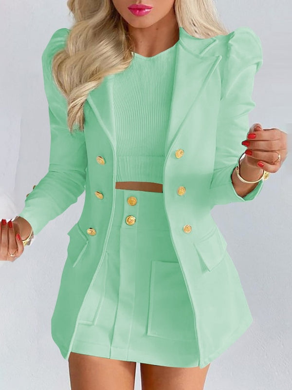 Sharp women's sophisticated blazer skirt set, offering an elegant two-piece ensemble for any formal occasion.