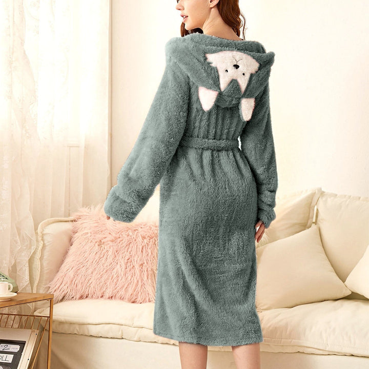 Cozy women's plush animal style robe, ultra-soft fleece bathrobe for lounging.