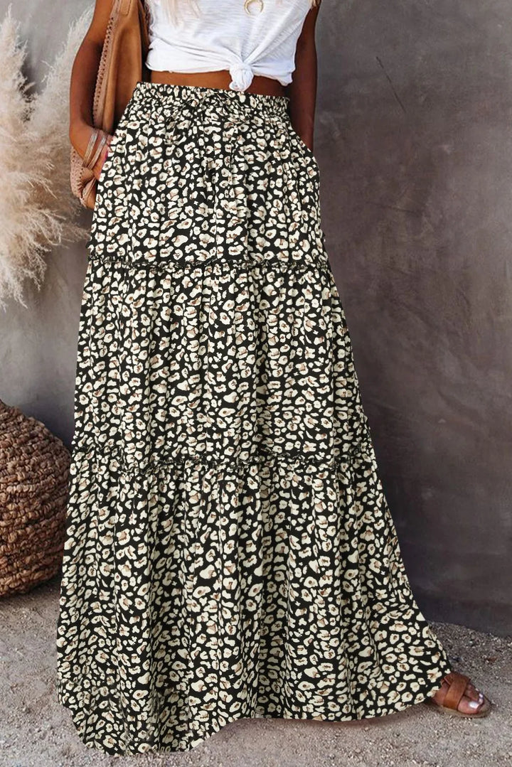 Women's high-waisted floral A-line maxi skirt, a timeless piece for spring & summer style.