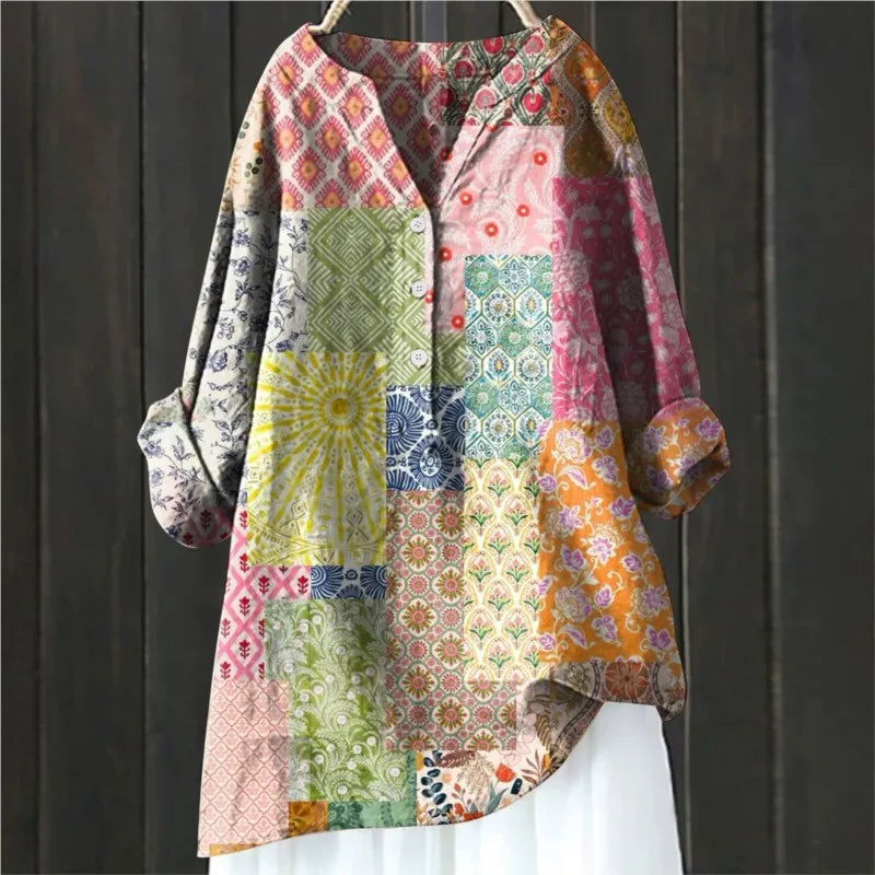 Comfortable women's floral print blouse, V-neck, perfect for casual spring and summer fashion.
