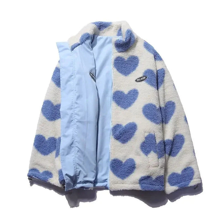 Stylish women's outerwear: reversible jacket with a unique heart design. Cozy and versatile for any season.