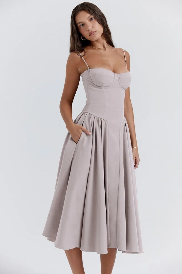 Stunning women's party dress, sleeveless design with a flattering corset and sophisticated midi cut.