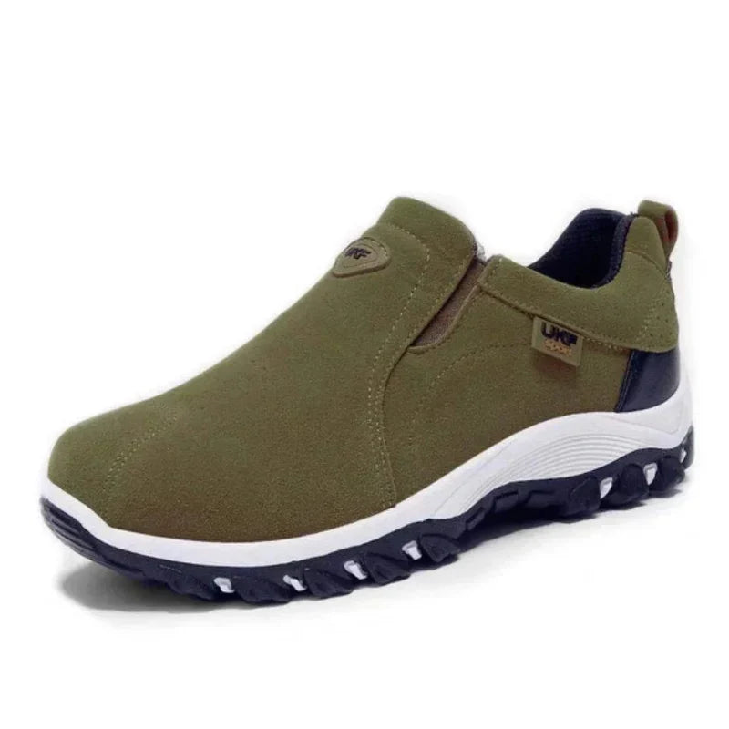 Men's khaki casual slip-on sneakers, comfortable and lightweight, perfect for versatile daily style.