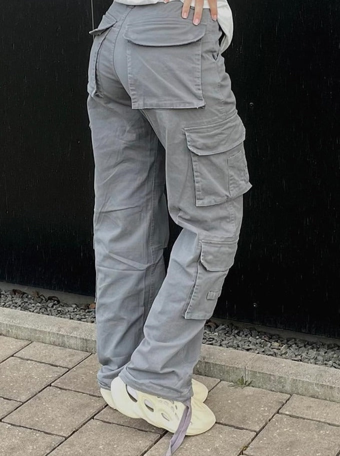 Stylish women's wide leg cargo pants, comfortable modern streetwear with utility pockets.