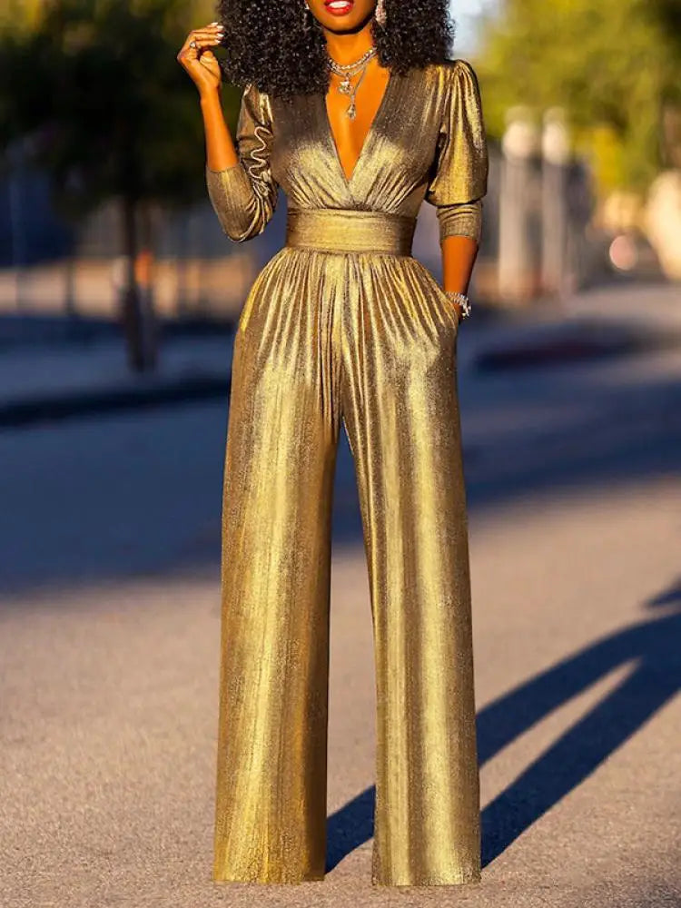 Glamorous full-length women's shimmering jumpsuit. An elegant and comfortable choice for party wear.
