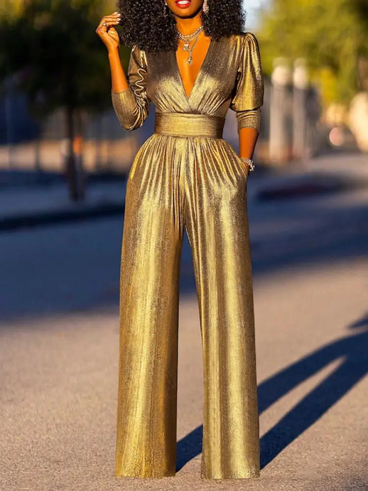 Glamorous full-length women's shimmering jumpsuit. An elegant and comfortable choice for party wear.