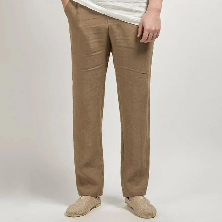 Lightweight linen men's trousers, relaxed straight leg style perfect for casual or smart casual summer wear.