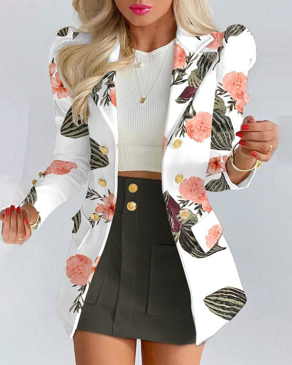 Versatile women's two-piece blazer and skirt outfit, suitable for elegant events and daily sophisticated style.
