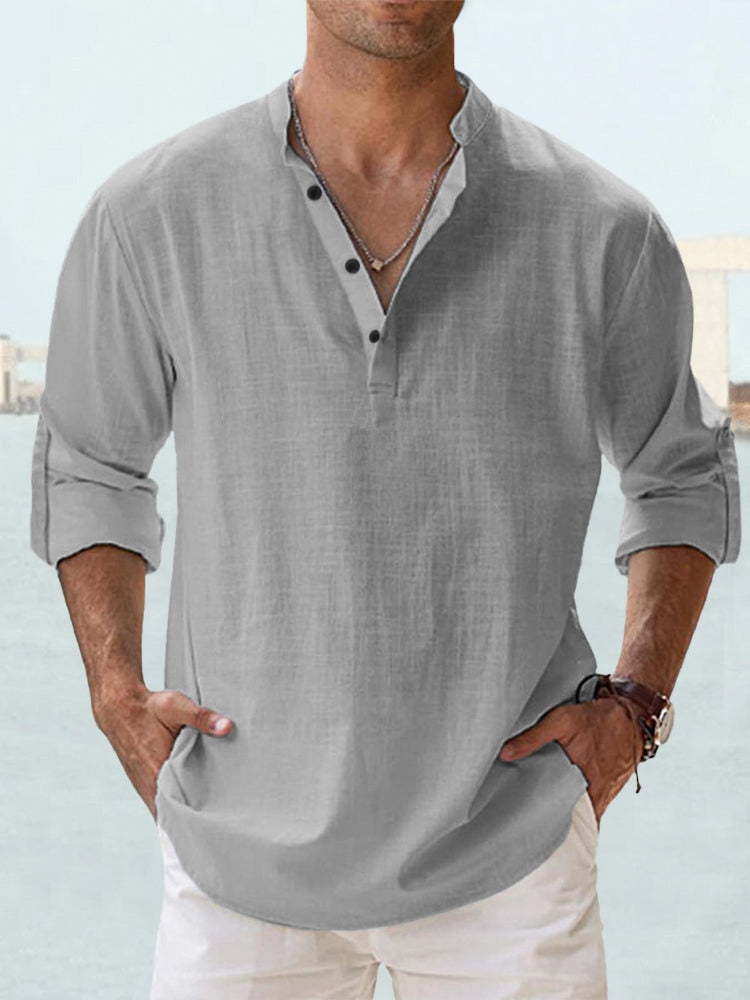 Stylish men's long sleeve button-up shirt. Effortlessly transition from office to casual wear. Versatile.