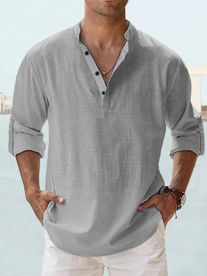 Stylish men's long sleeve button-up shirt. Effortlessly transition from office to casual wear. Versatile.