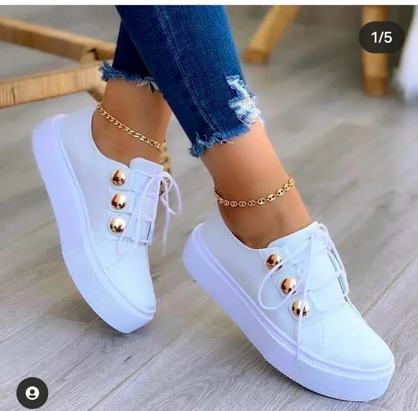 Comfortable women's orthopedic platform trainers, ideal for walking & casual wear. Features a stylish round toe.