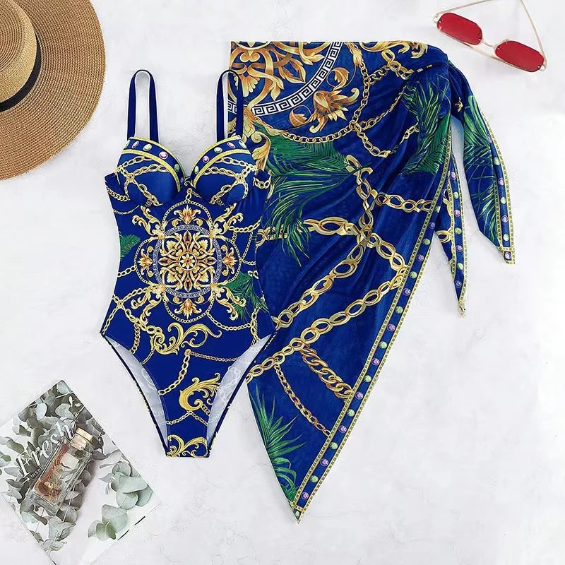 Women's floral push-up two-piece bikini swimsuit for summer beachwear. Luxury vacation swimwear.
