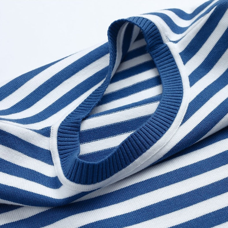 Stylish striped t-shirt for women, an elegant round neck top, ideal for versatile everyday fashion.