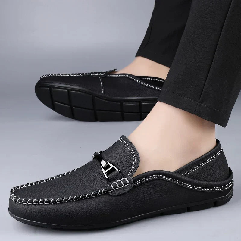 Refined men's leather slip-on loafers, combining classic style with ultimate comfort.