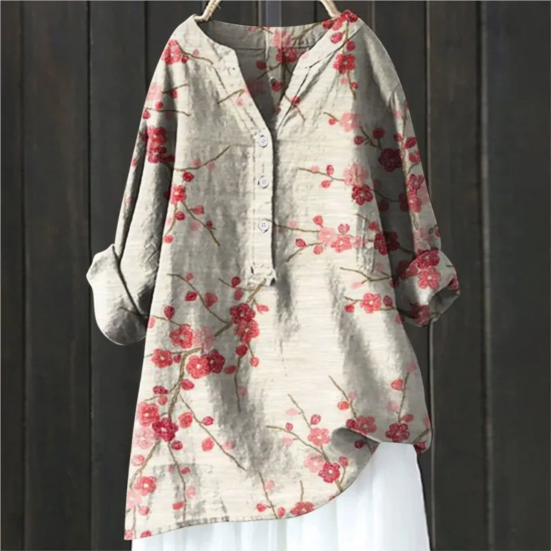 Women's floral print casual blouse with V-neck, perfect for spring and summer daily wear.