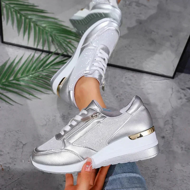 Stylish women's orthopaedic platform sneakers with a convenient side zip, ensuring comfort and easy wear.