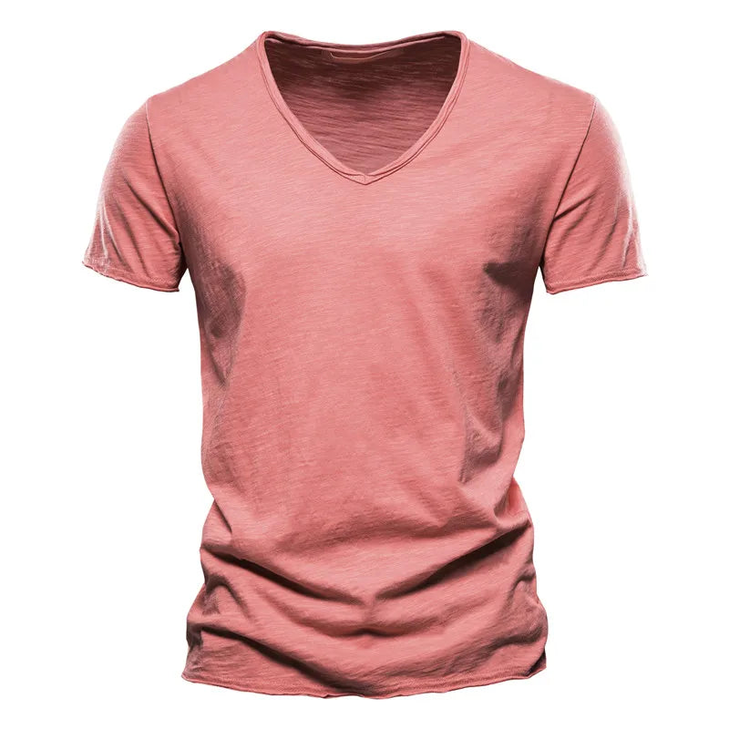 Stylish men's short sleeve V-neck summer shirt. Relaxed fit, perfect for warm weather, vacation, and casual outings.