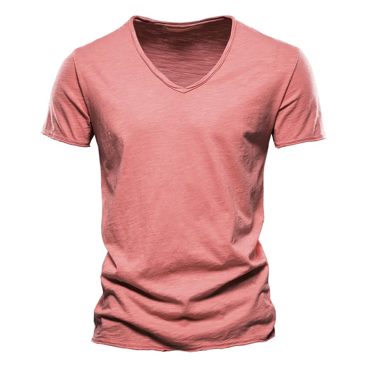 Stylish men's short sleeve V-neck summer shirt. Relaxed fit, perfect for warm weather, vacation, and casual outings.
