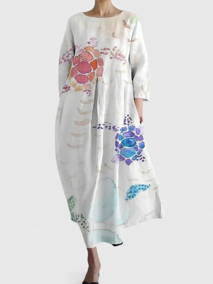 Ladies' stylish floral print midi dress, an elegant apparel choice with a comfortable and flattering silhouette.