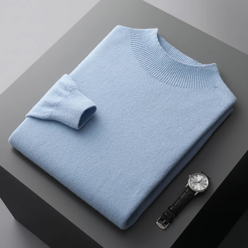 Relaxed fit men's mock neck sweater, comfortable long sleeve for casual days.
