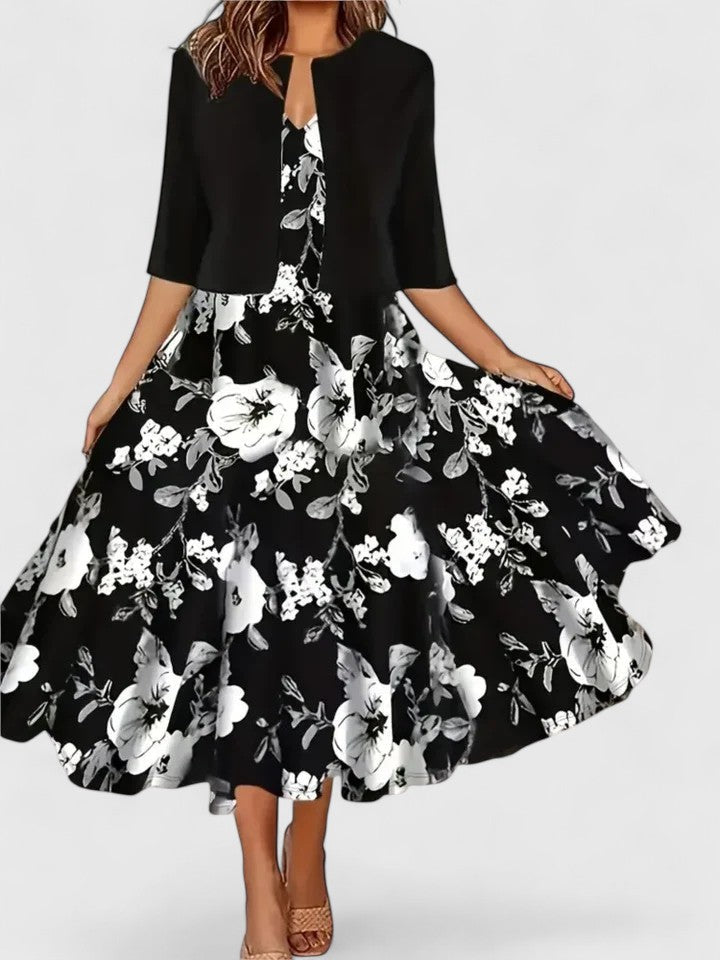 Flattering women's midi dress, chic design for cocktail parties, formal events, or a sophisticated summer look.