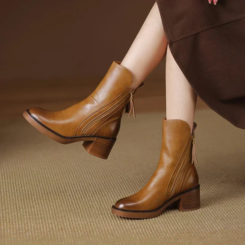 Elegant women's slip-on ankle boots in brown, designed for maximum comfort & style. Perfect for fall everyday wear.