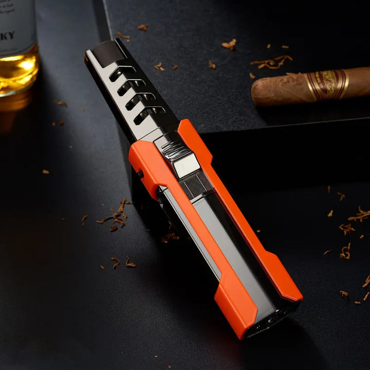 Heavy-duty windproof torch lighter with a strong jet flame, ideal for BBQs, fireplaces, and diverse utility.