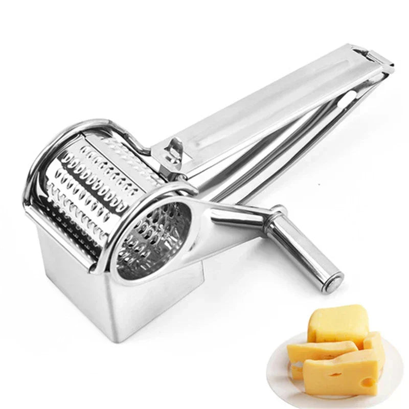 Compact manual rotary cheese grater, perfect tabletop tool for serving fresh grated cheese, nuts & chocolate.