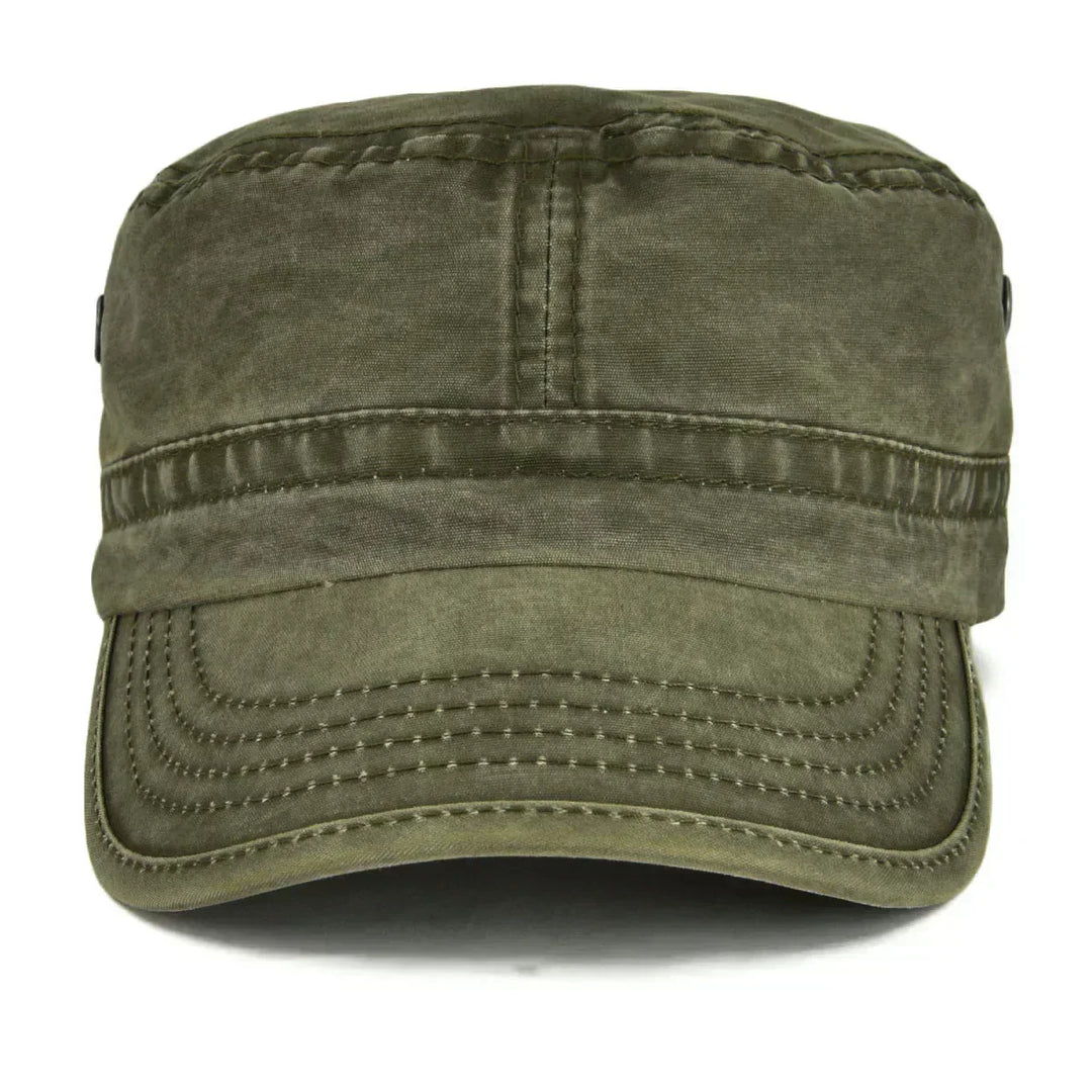 Adjustable men's rugged baseball cap, vintage style, distressed fabric, comfortable casual headwear.